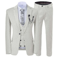 GMSUITS Men's Fashion Formal 3-Piece Suit Set Luxury Style Polka Dots Ivory White Suit Set (Jacket + Pants + Vest) Suit Set - Divine Inspiration Styles