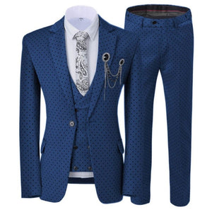 GMSUITS Men's Fashion Formal 3-Piece Suit Set Luxury Style Polka Dots Ivory White Suit Set (Jacket + Pants + Vest) Suit Set - Divine Inspiration Styles