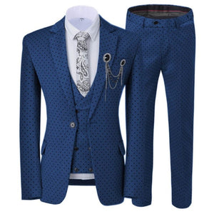 GMSUITS Men's Fashion Formal 3-Piece Suit Set Luxury Style Polka Dots Tropical Green Suit Set (Jacket + Pants + Vest) Suit Set
