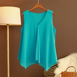GRACE Design Women's Fashion Premium Top Quality Stylish Chiffon Yellow Blue White Red Sleeveless Blouse Top - Divine Inspiration Styles