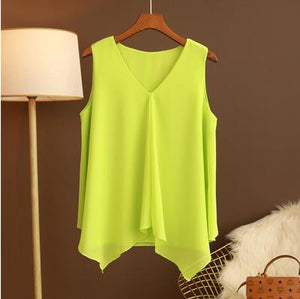 GRACE Design Women's Fashion Premium Top Quality Stylish Chiffon Yellow Blue White Red Sleeveless Blouse Top - Divine Inspiration Styles