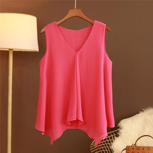 GRACE Design Women's Fashion Premium Top Quality Stylish Chiffon Yellow Blue White Red Sleeveless Blouse Top - Divine Inspiration Styles