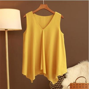 GRACE Design Women's Fashion Premium Top Quality Stylish Chiffon Yellow Blue White Red Sleeveless Blouse Top - Divine Inspiration Styles