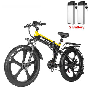 NATHANIEL Electric Bicycle 1000W 48V 26" Yellow & Black Smart Folding Electric Mountain Bike - Divine Inspiration Styles