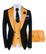 KENTON SUITS Men's Fashion Formal 3 Piece Tuxedo (Jacket + Vest + Pants) Black & Gold Suit Set - Divine Inspiration Styles