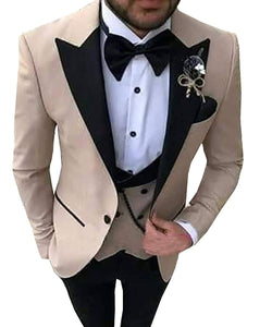 HARLEY SUITS Men's Fashion Formal 3 Piece Tuxedo (Jacket + Pants + Vest) Champagne Suit Set for Weddings Proms Cocktails & Special Events - Divine Inspiration Styles