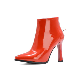 HARTFORD Design Women's Stylish Elegant Fashion Orange Glossy Leather Boot Shoes - Divine Inspiration Styles