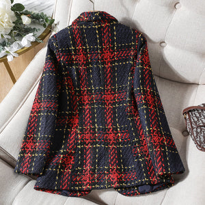 CAROLINE Design Collection Women's Elegant Stylish Fashion Office Professional Woven Plaid Blazer Jacket - Divine Inspiration Styles