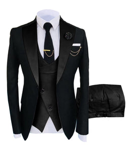 KENTON SUITS Men's Fashion Formal 3 Piece Tuxedo (Jacket + Vest + Pants) Black & Navy Blue Suit Set - Divine Inspiration Styles