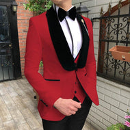 KENTON SUITS Men's Fashion Formal 3 Piece Tuxedo (Jacket + Pants + Vest) Red Suit Set - Divine Inspiration Styles