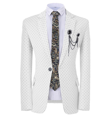 GMSUITS Men's Fashion Formal Luxury Style White Polka Dots Blazer Suit Jacket - Divine Inspiration Styles