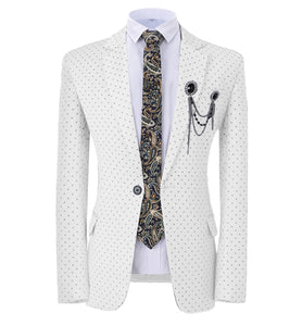 GMSUITS Men's Fashion Formal Luxury Style Yellow Polka Dots Blazer Suit Jacket