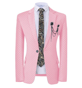 GMSUITS Men's Fashion Formal Luxury Style Yellow Polka Dots Blazer Suit Jacket