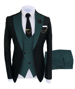 KENTON SUITS Men's Fashion Formal 3 Piece Tuxedo (Jacket + Vest + Pants) Teal Green Suit Set