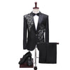 CGSUITS Men's Fashion Floral Applique Blue Blazer Suit Jacket & Pants Suit Set