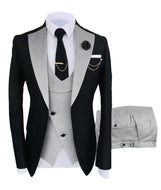 KENTON SUITS Men's Fashion Formal 3 Piece Tuxedo (Jacket + Vest + Pants) Black & Silver Gray Suit Set - Divine Inspiration Styles