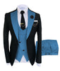 KENTON SUITS Men's Fashion Formal 3 Piece Tuxedo (Jacket + Vest + Pants) Blue Suit Set