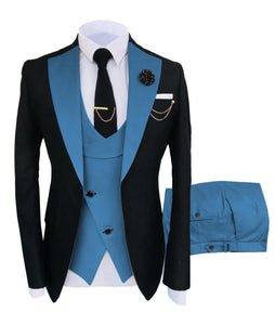 KENTON SUITS Men's Fashion Formal 3 Piece Tuxedo (Jacket + Vest + Pants) Black & Navy Blue Suit Set - Divine Inspiration Styles