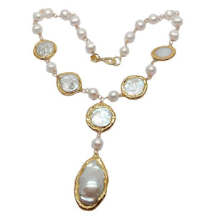 KEYGEMS Women's Elegant Fashion Stylish Genuine Natural Freshwater Pearl & Gold Plated Necklace Jewelry