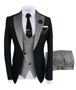 KENTON SUITS Men's Fashion Formal 3 Piece Tuxedo (Jacket + Vest + Pants) Silver Gray Suit Set