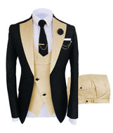 KENTON SUITS Men's Fashion Formal 3 Piece Tuxedo (Jacket + Vest + Pants) Black & Champagne Suit Set - Divine Inspiration Styles