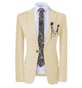 GMSUITS Men's Fashion Formal Luxury Style White Polka Dots Blazer Suit Jacket