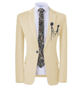 GMSUITS Men's Fashion Formal Luxury Style Yellow Polka Dots Blazer Suit Jacket