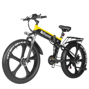 NATHANIEL Electric Bicycle 1000W 48V 26" Yellow & Black Smart Folding Electric Mountain Bike - Divine Inspiration Styles