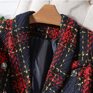 CAROLINE Design Collection Women's Elegant Stylish Fashion Office Professional Woven Plaid Blazer Jacket - Divine Inspiration Styles