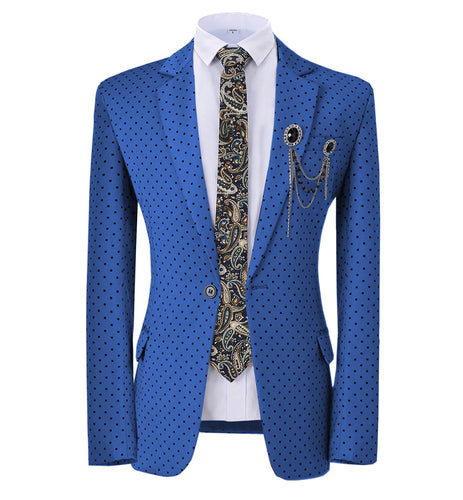 GMSUITS Men's Fashion Formal Luxury Style Royal Blue Polka Dots Blazer Suit Jacket - Divine Inspiration Styles