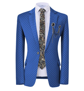 GMSUITS Men's Fashion Formal Luxury Style Royal Blue Polka Dots Blazer Suit Jacket
