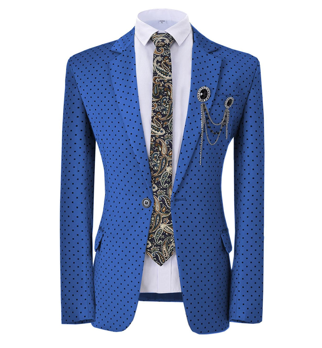 GMSUITS Men's Fashion Formal Luxury Style Royal Blue Polka Dots Blazer Suit Jacket