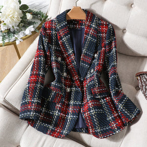 CAROLINE Design Collection Women's Elegant Stylish Fashion Office Professional Woven Plaid Blazer Jacket - Divine Inspiration Styles