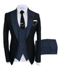 KENTON SUITS Men's Fashion Formal 3 Piece Tuxedo (Jacket + Vest + Pants) Navy Blue Suit Set