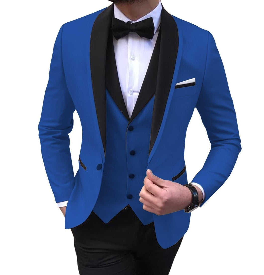 BRADLEY VIP SUITS Men's Fashion Formal 3 Piece Tuxedo (Jacket + Pants + Vest) Royal Blue Suit Set - Divine Inspiration Styles