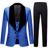 CGSUITS Men's Fashion Formal 3 Piece Royal Blue & Black Tuxedo (Jacket + Vest + Pants) Suit Set