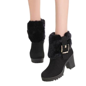 HADARA Design Women's Fashion Plush Fur Classic Black Ankle Boot Shoes - Divine Inspiration Styles