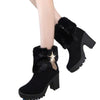 HADARA Design Women's Fashion Star Statement Plush Fur Stylish Black Ankle Boots