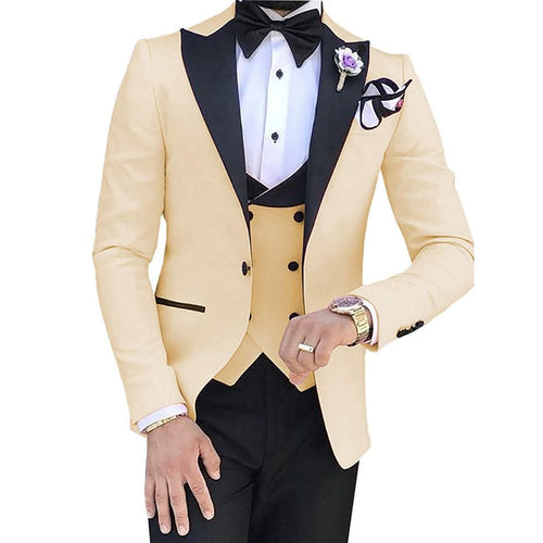 HARLEY SUITS Men's Fashion Formal 3 Piece Tuxedo (Jacket + Pants + Vest) Champagne Suit Set for Weddings Proms Cocktails & Special Events