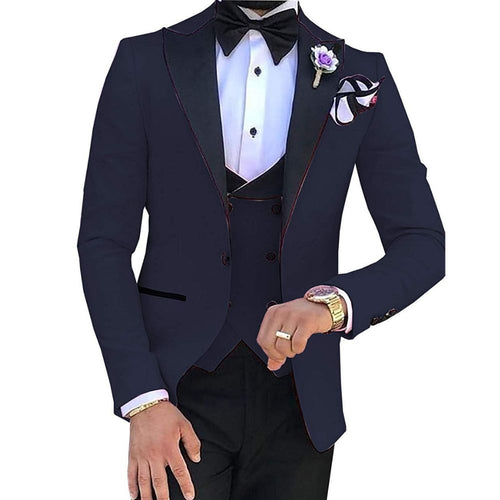 HARLEY SUITS Men's Fashion Formal 3 Piece Tuxedo (Jacket + Pants + Vest) Navy Blue Suit Set for Weddings Proms Cocktails & Special Events