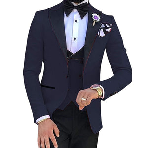 HARLEY SUITS Men's Fashion Formal 3 Piece Tuxedo (Jacket + Pants + Vest) Navy Blue Suit Set for Weddings Proms Cocktails & Special Events