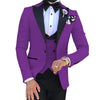 HARLEY SUITS Men's Fashion Formal 3 Piece Tuxedo (Jacket + Pants + Vest) Purple Suit Set for Weddings Proms Cocktails & Special Events