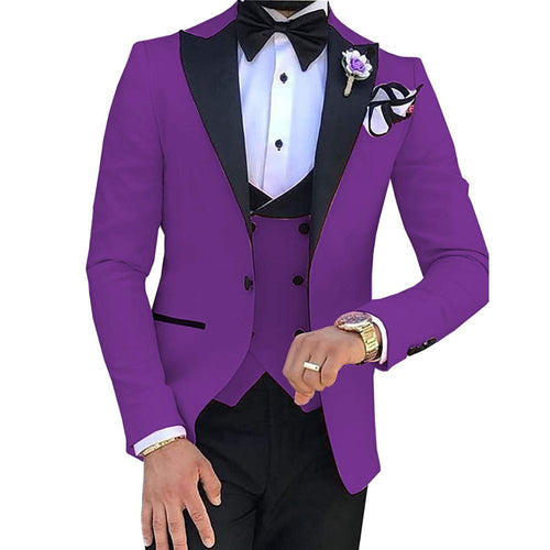 HARLEY SUITS Men's Fashion Formal 3 Piece Tuxedo (Jacket + Pants + Vest) Purple Suit Set for Weddings Proms Cocktails & Special Events