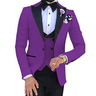 HARLEY SUITS Men's Fashion Formal 3 Piece Tuxedo (Jacket + Pants + Vest) Purple Suit Set for Weddings Proms Cocktails & Special Events