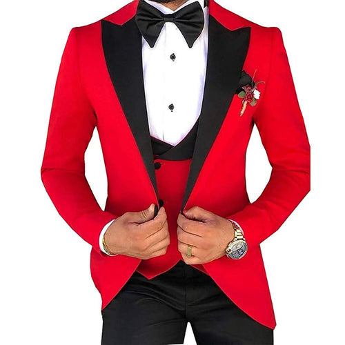 HARLEY SUITS Men's Fashion Formal 3 Piece Tuxedo (Jacket + Pants + Vest) Red Suit Set for Weddings Proms Cocktails & Special Events