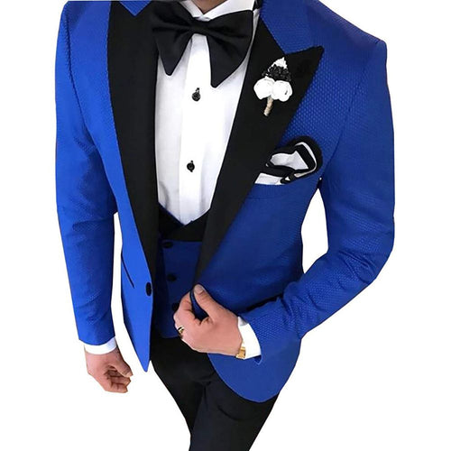 HARLEY SUITS Men's Fashion Formal 3 Piece Tuxedo (Jacket + Pants + Vest) Royal Blue Suit Set for Weddings Proms Cocktails & Special Events