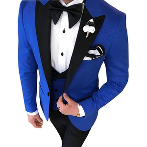 HARLEY SUITS Men's Fashion Formal 3 Piece Tuxedo (Jacket + Pants + Vest) Royal Blue Suit Set for Weddings Proms Cocktails & Special Events