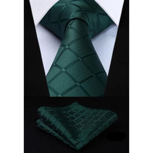 HARRINGTON Design Men's Fashion Emerald Green Silk Necktie & Matching Handkerchief Set