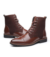 HARTFORD Design Men's Fashion Genuine Leather Brown Lace-Up Ankle Boots Work Shoes