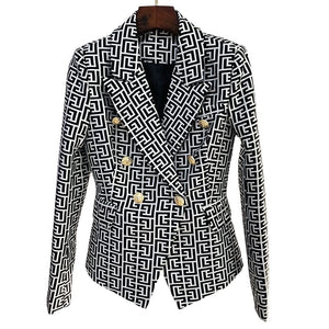 HIGHSTREET Women's Elegant Stylish Fashion Geometric Design Office Business Casual Professional Style Gold Blazer Jacket - Divine Inspiration Styles